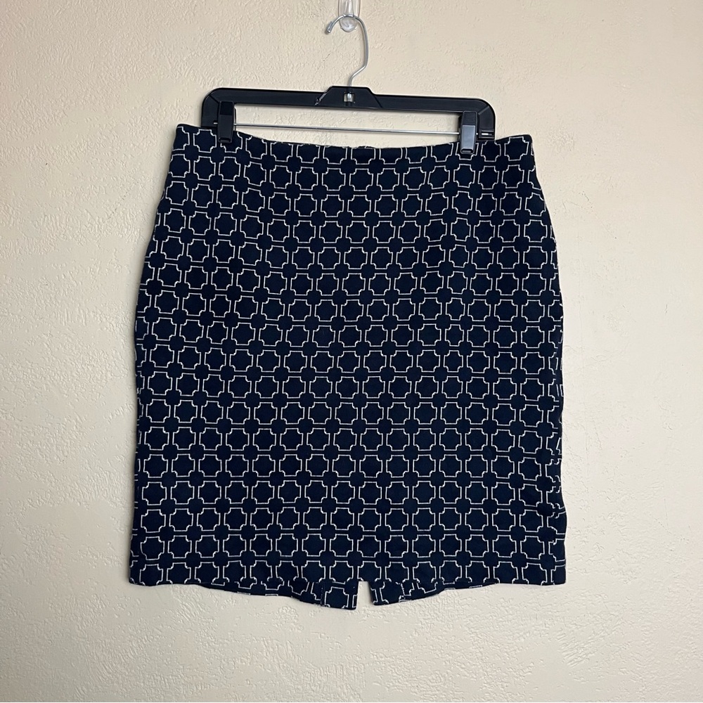 Talbots‎ White Blue Geometric Print Stretch Cotton Mini Skirt, Size 12